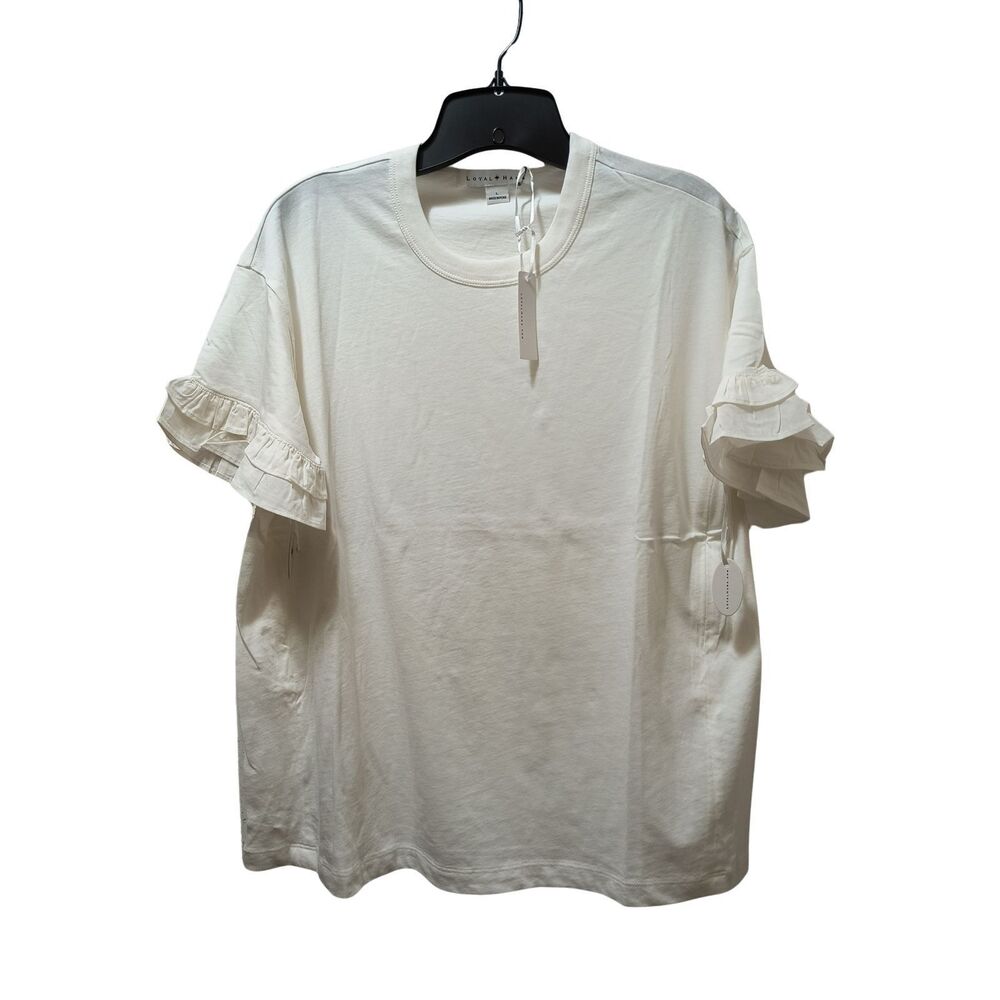 Loyal Hana Joey Ruffle Sleeve Maternity Nursing Cotton T-Shirt Large Ivory NWT